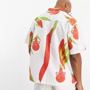 ASOS DESIGN boxy camp collar linen mix shirt tropical abstract print NWOT